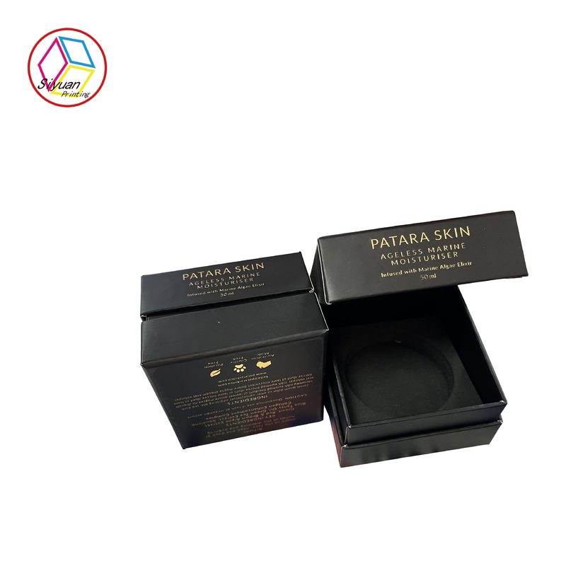 Gold Foiled Black Two Piece Neck Box For Skin Care Products Package